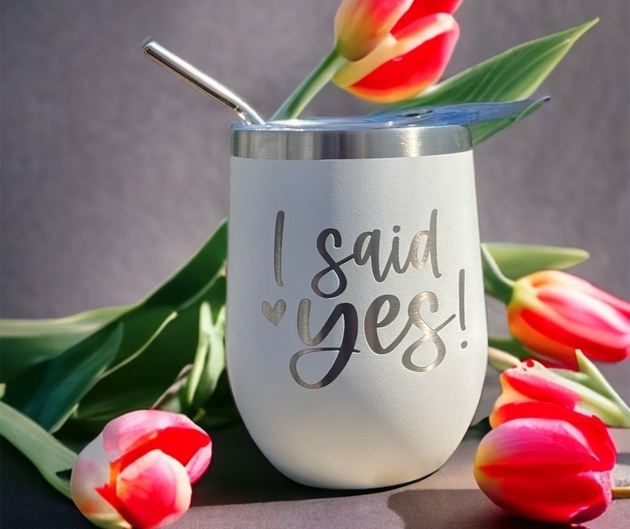 I Said Yes Personalized Engraved Wine Glass | Engagement Gift for her | Bridal Shower | fall | birthday | love | bridesmaid | Mrs. | Etched