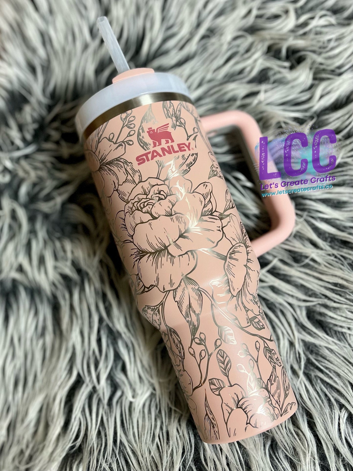 40oz Peony Engraved Quencher Personalized Tumbler w/ Handle - Gift, Fall, Mother, mom, graduation, party, birthday, friends, family, school