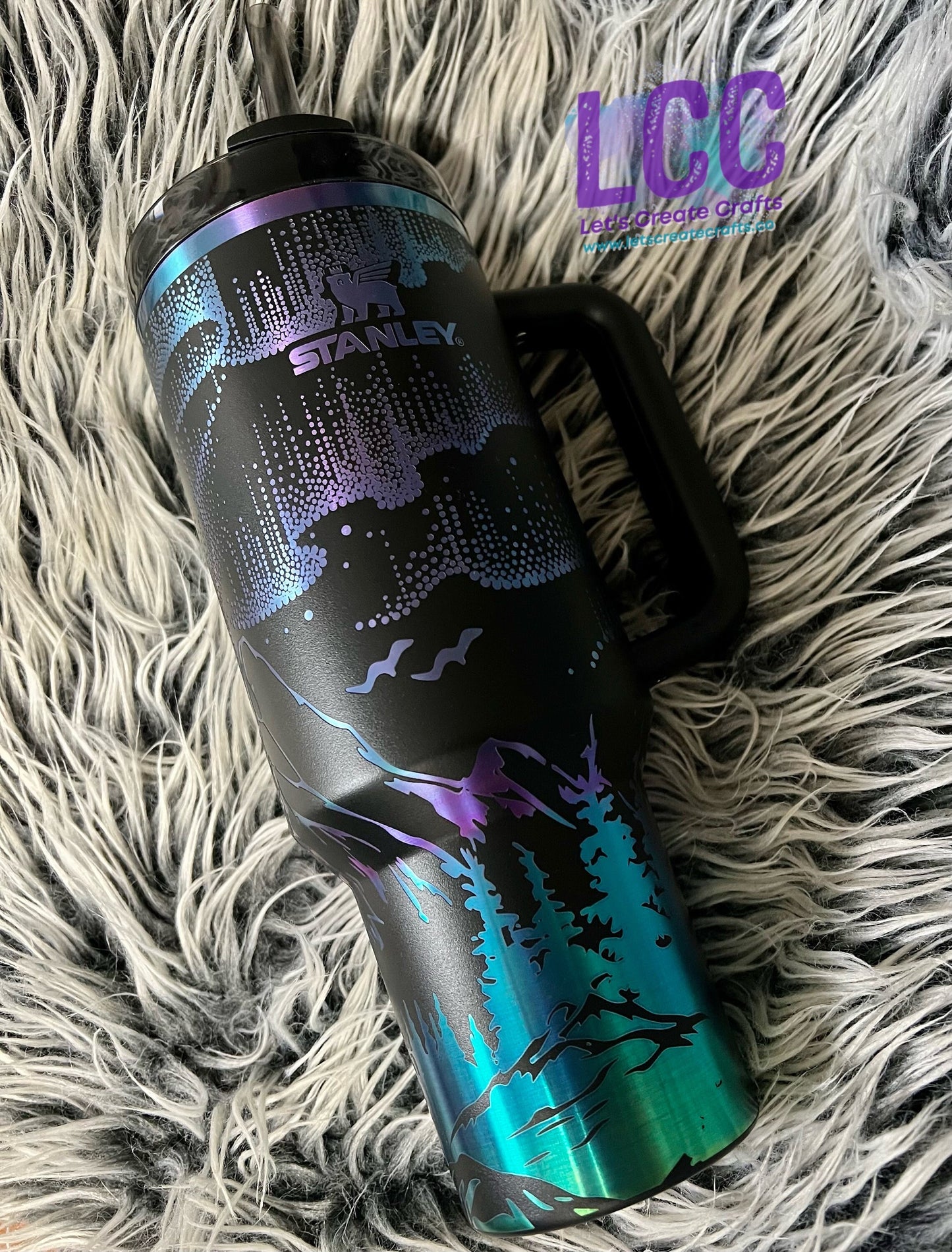 NEW 40oz Northern Lights Sky Personalized Tumbler w/ Handle - Gift for her, mom, teacher, graduation, birthday, friend, spring