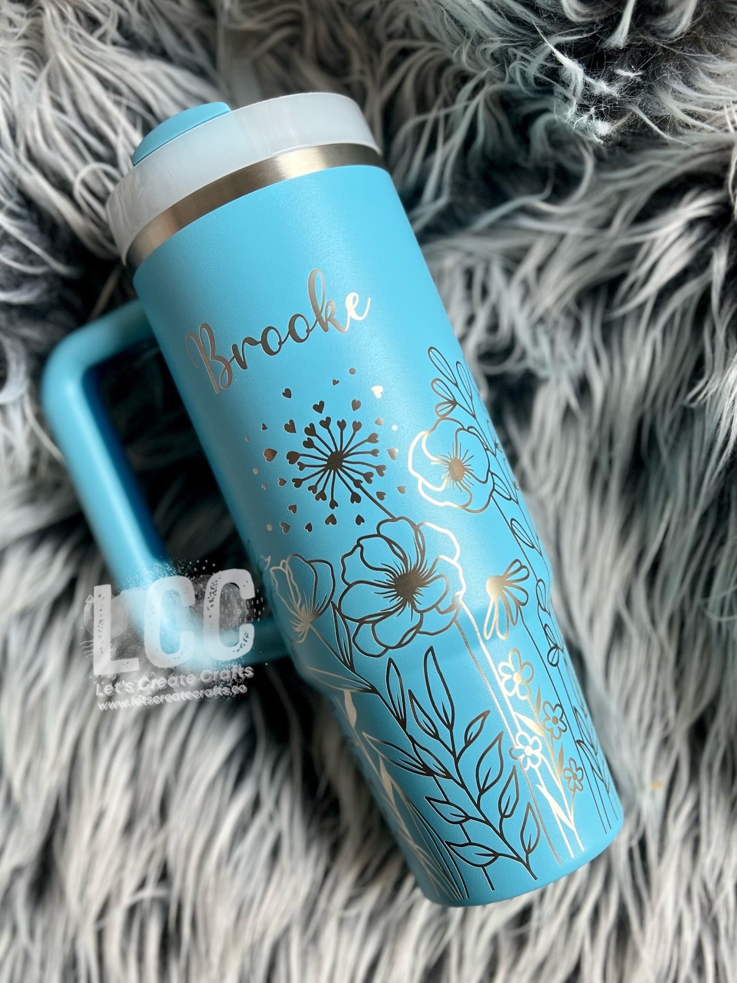 NEW COLORS! 30oz Floral Engraved Quencher Tumbler w/ Handle - Gifts for Mom, her, grad, bridal party, birthday, friend, family, fall, school