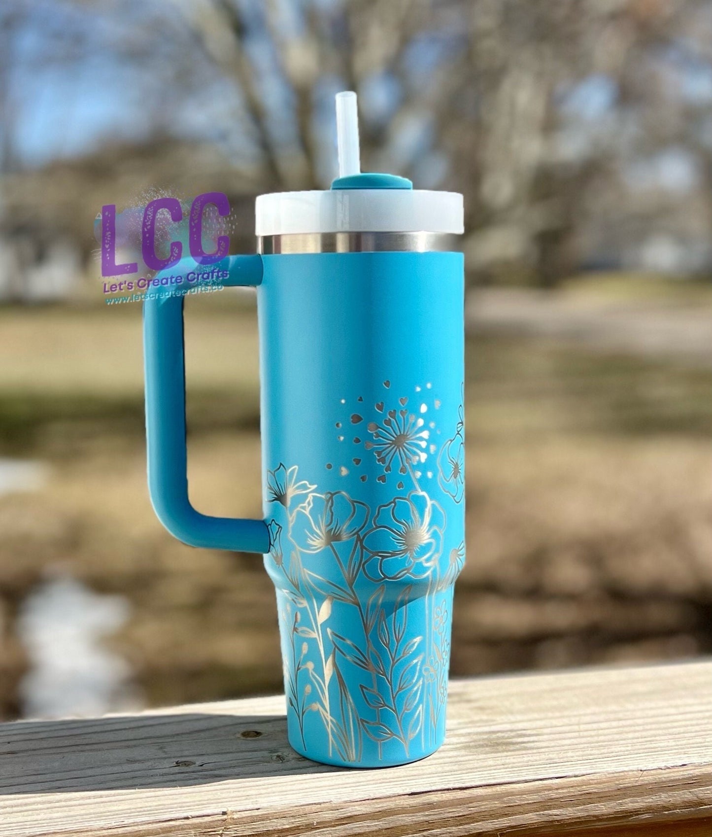 NEW COLORS! 30oz Floral Engraved Quencher Tumbler w/ Handle - Gifts for Mom, her, grad, bridal party, birthday, friend, family, fall, school
