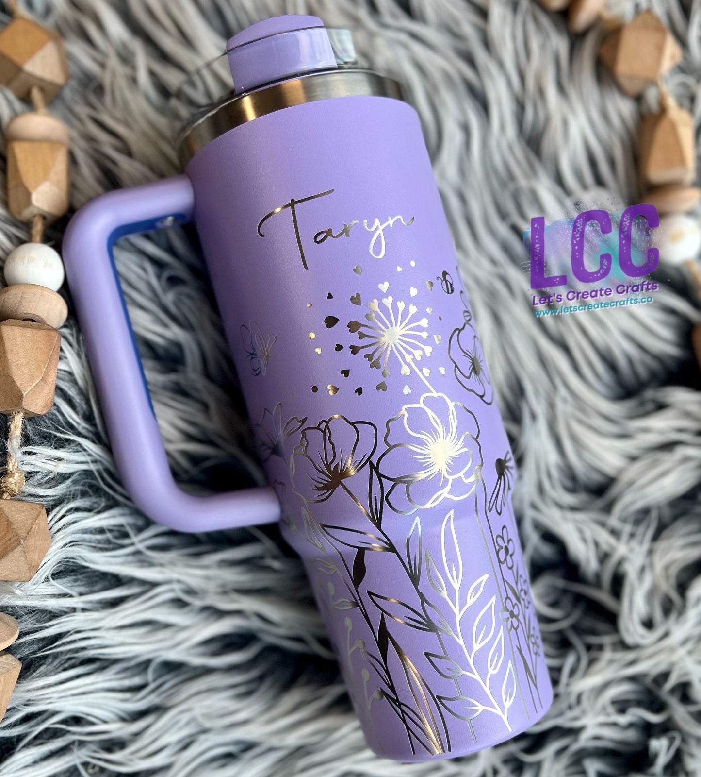 NEW COLORS! 30oz Butterfly Bee Wildflower Engraved Tumbler w/ Handle - Gifts Mom, her, grad, bridal party, birthday, friend, family, school
