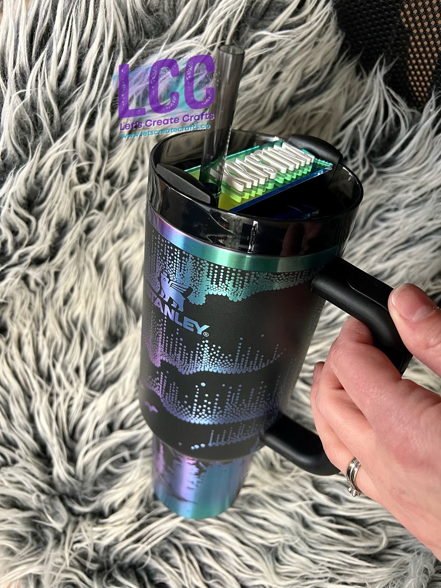 NEW 40oz Northern Lights Sky Personalized Tumbler w/ Handle - Gift for her, mom, teacher, graduation, birthday, friend, spring