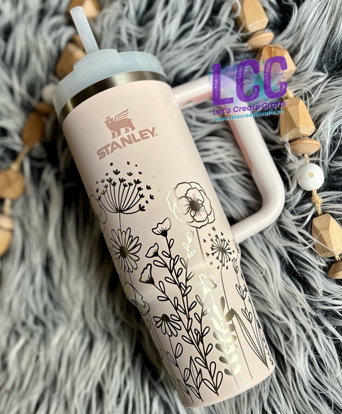 NEW COLORS! 30oz Floral Engraved Quencher Tumbler w/ Handle - Gifts for Mom, her, grad, bridal party, birthday, friend, family, fall, school
