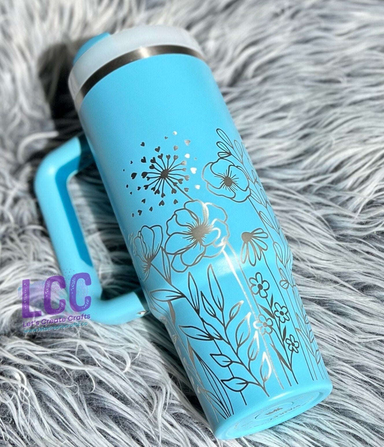 NEW COLORS! 30oz Floral Engraved Quencher Tumbler w/ Handle - Gifts for Mom, her, grad, bridal party, birthday, friend, family, fall, school