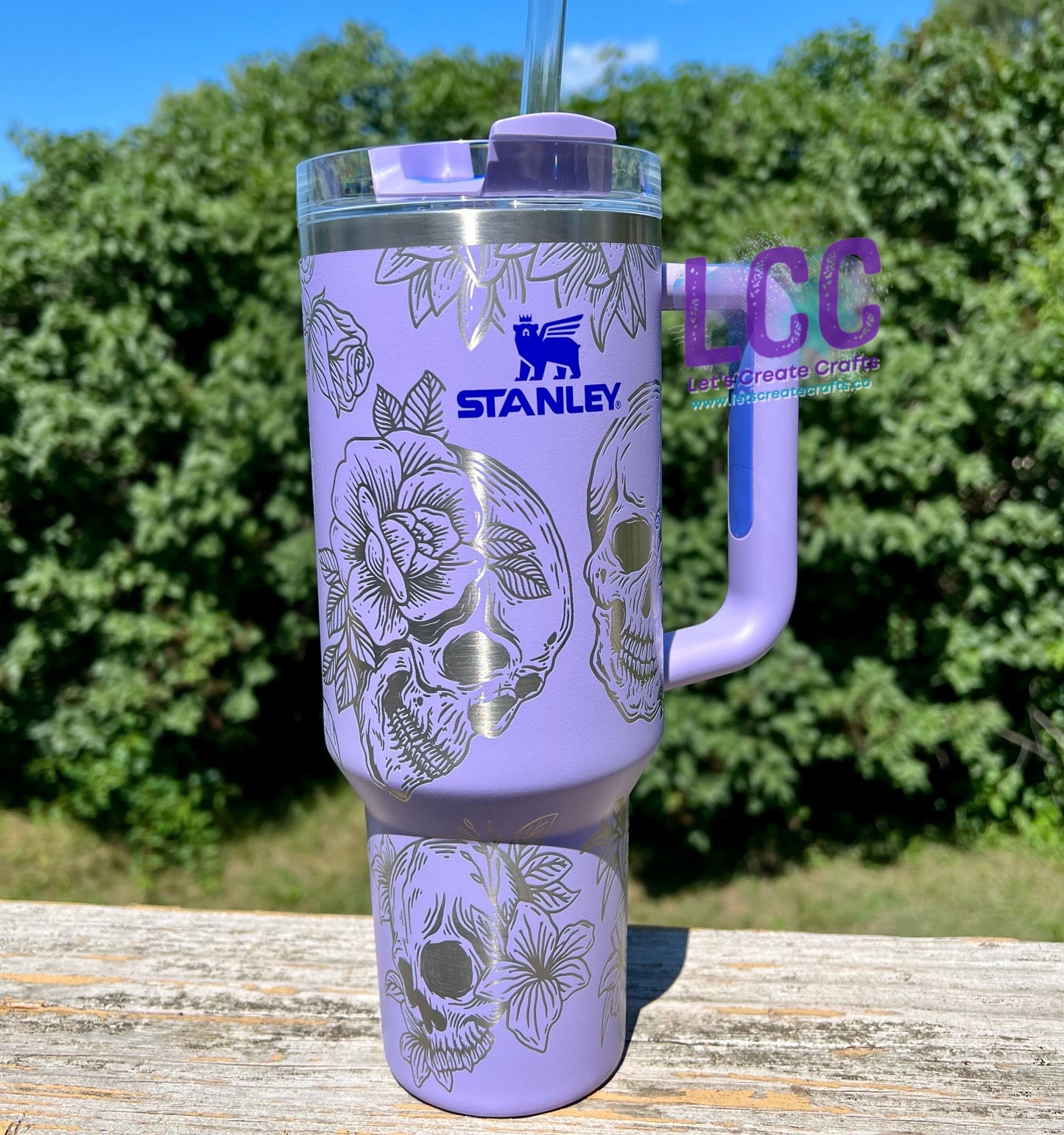40oz Skull & Roses Engraved Quencher Personalized Tumbler w/ Handle - Gifts for her | mom | teacher | graduation | birthday | friend | fall