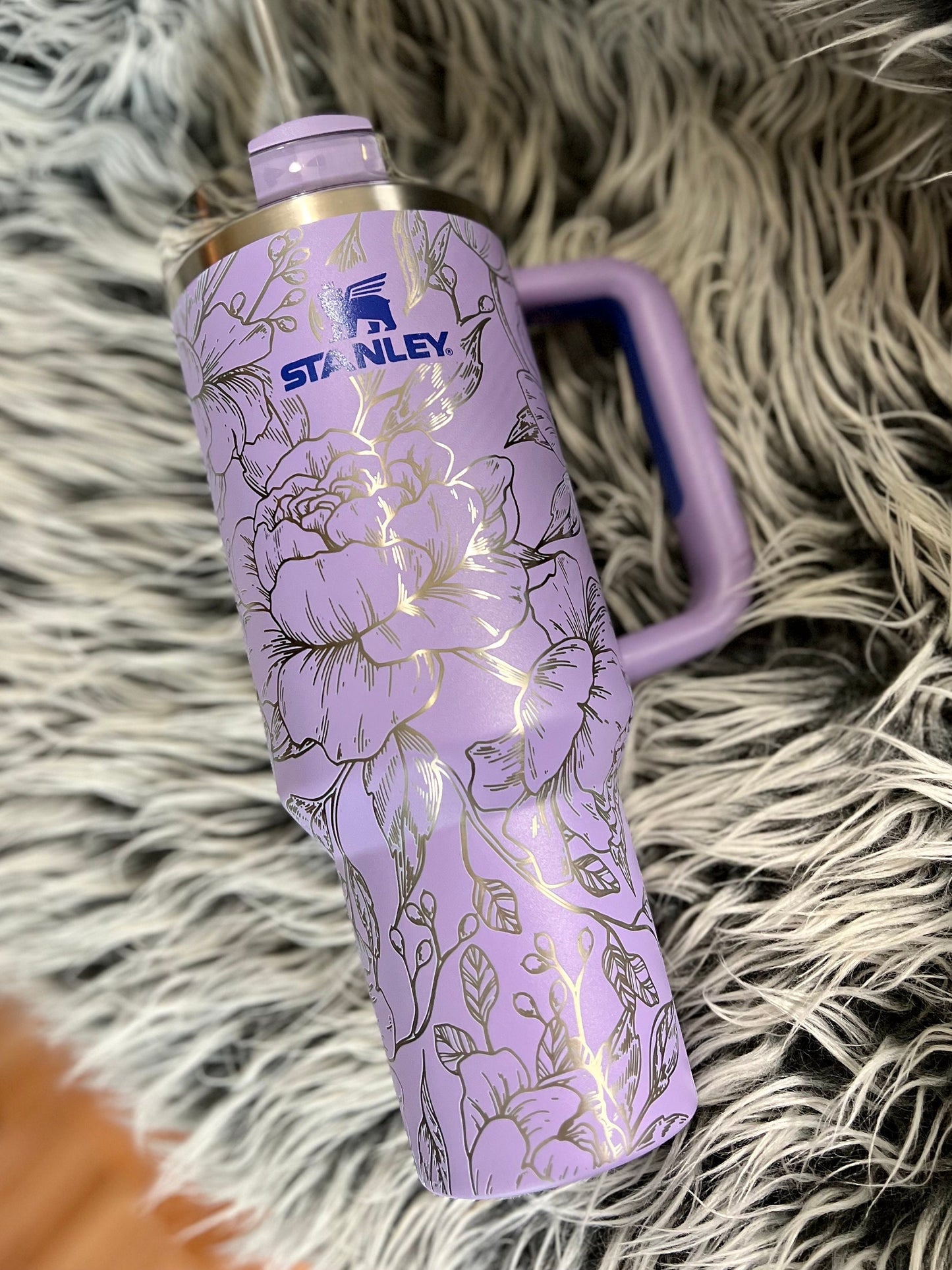 40oz Peony Engraved Quencher Personalized Tumbler w/ Handle - Gift, Fall, Mother, mom, graduation, party, birthday, friends, family, school