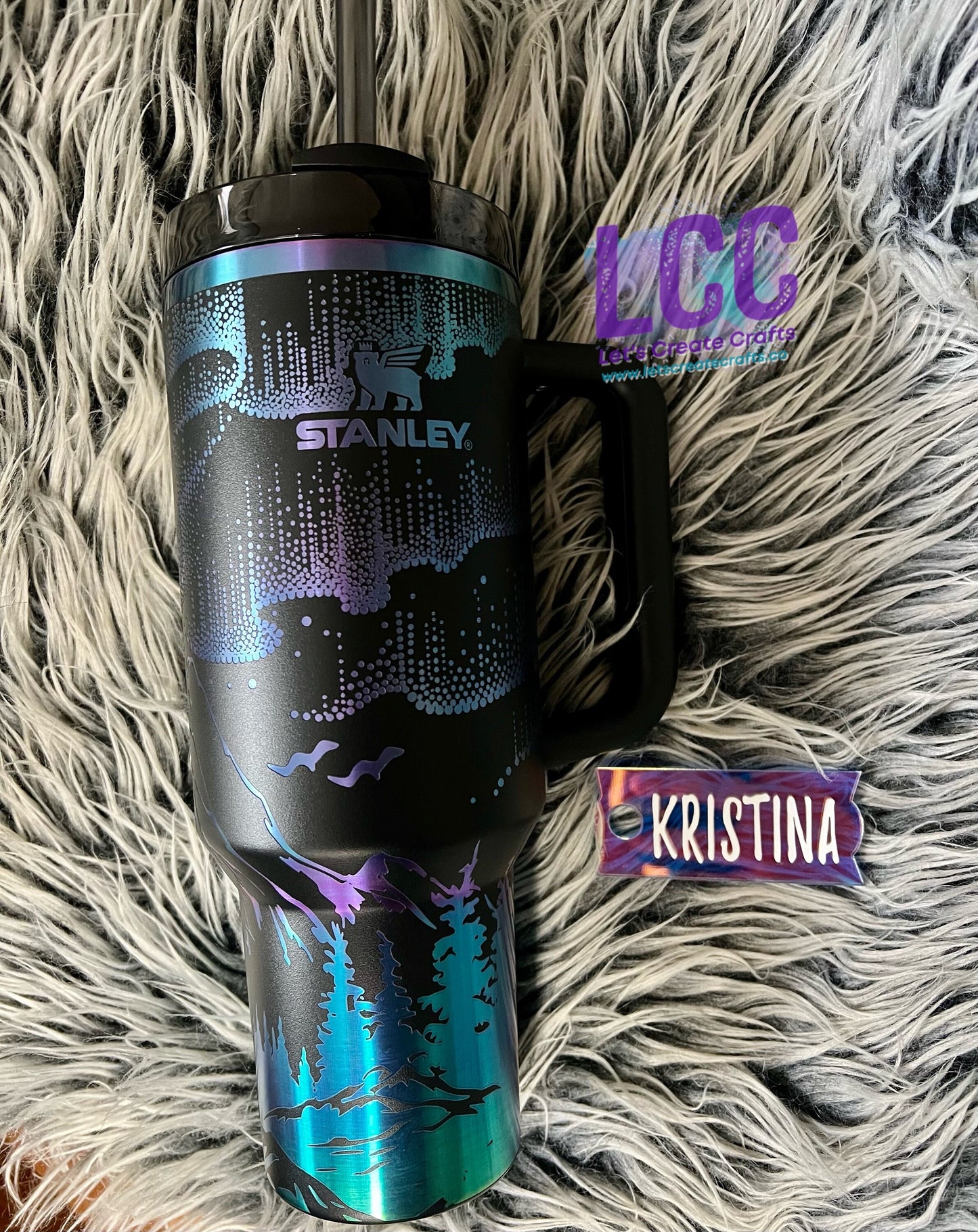 NEW 40oz Northern Lights Sky Personalized Tumbler w/ Handle - Gift for her, mom, teacher, graduation, birthday, friend, spring