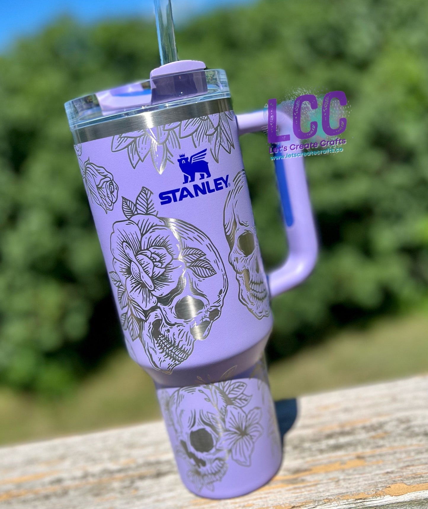 40oz Skull & Roses Engraved Quencher Personalized Tumbler w/ Handle - Gifts for her | mom | teacher | graduation | birthday | friend | fall