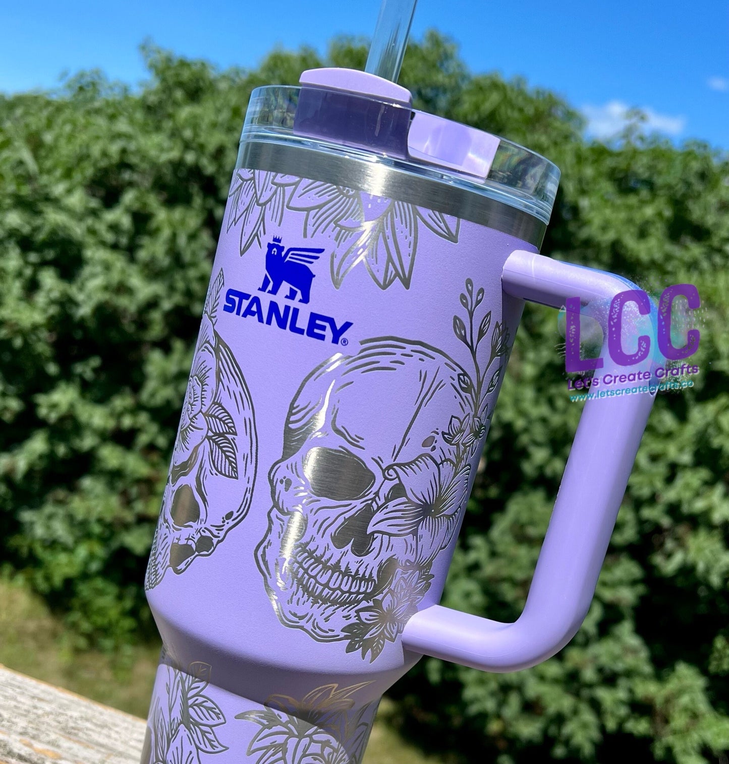 40oz Skull & Roses Engraved Quencher Personalized Tumbler w/ Handle - Gifts for her | mom | teacher | graduation | birthday | friend | fall