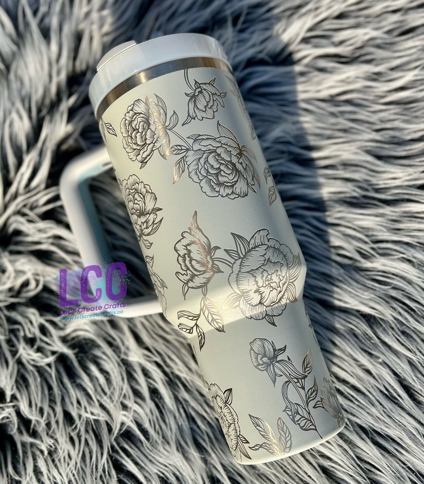 NEW COLORS 40oz Peony Engraved Quencher Personalized Tumbler w/ Handle - Gift for Mother’s Day, graduation, party, birthday, friends, family