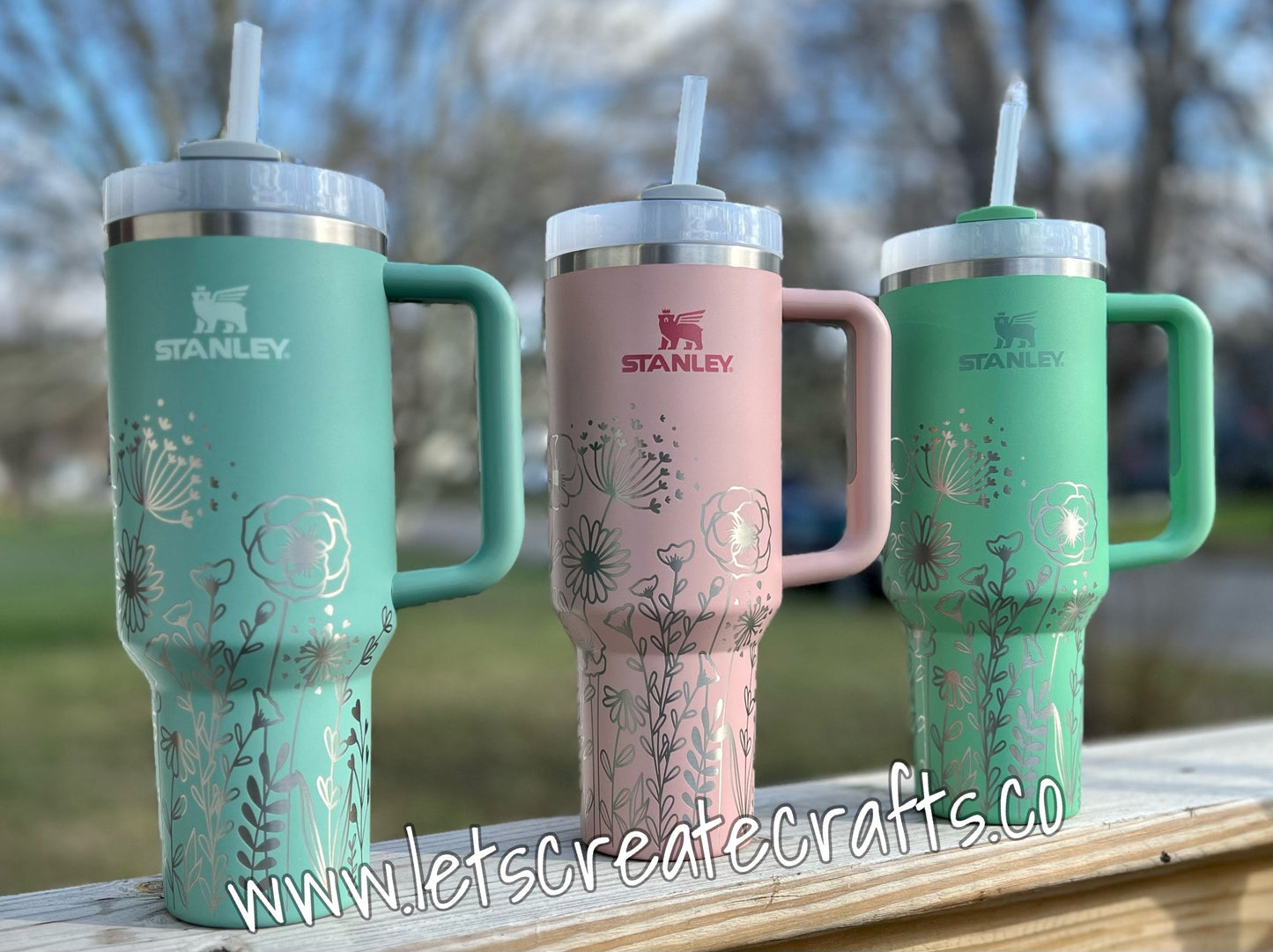 NEW COLORS! 40oz Floral Engraved Personalized Tumbler w/ Handle - Gifts for her, mom, teacher, graduation, birthday, friends, fall, autumn