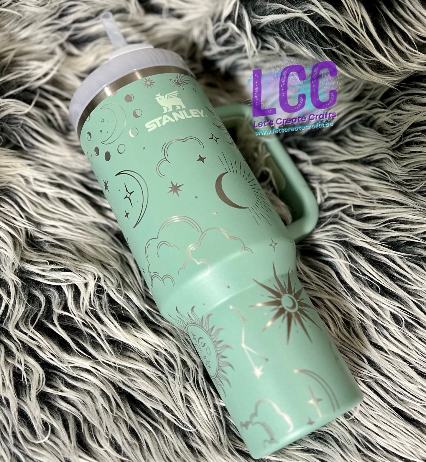 NEW! Unique designed 40oz Celestial Engraved Tumbler w Handle - Gift for her | mom | teacher | Stars Moon Sun Sky | birthday | friend | Fall