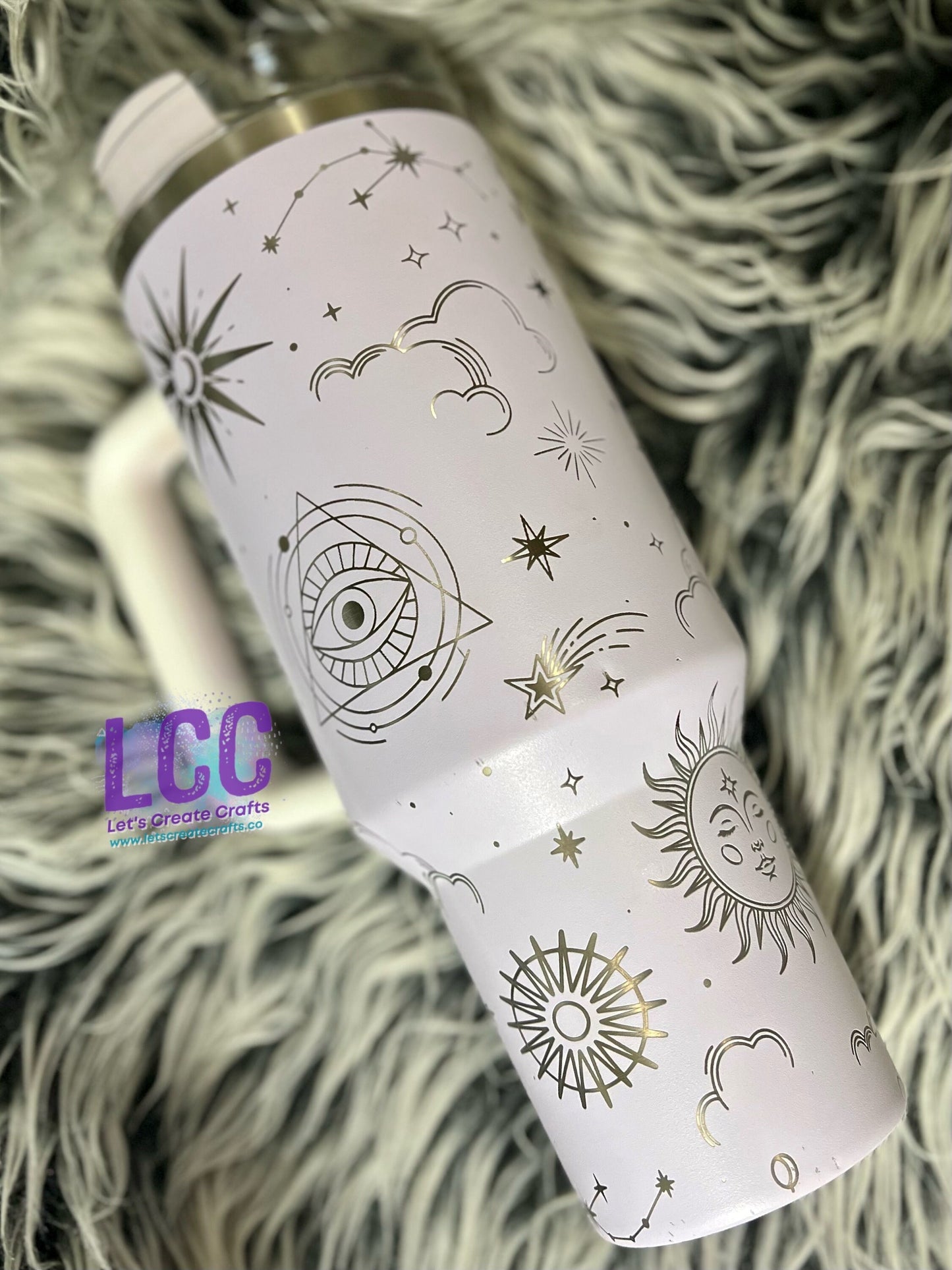 NEW! Unique designed 40oz Celestial Engraved Tumbler w Handle - Gift for her | mom | teacher | Stars Moon Sun Sky | birthday | friend | Fall