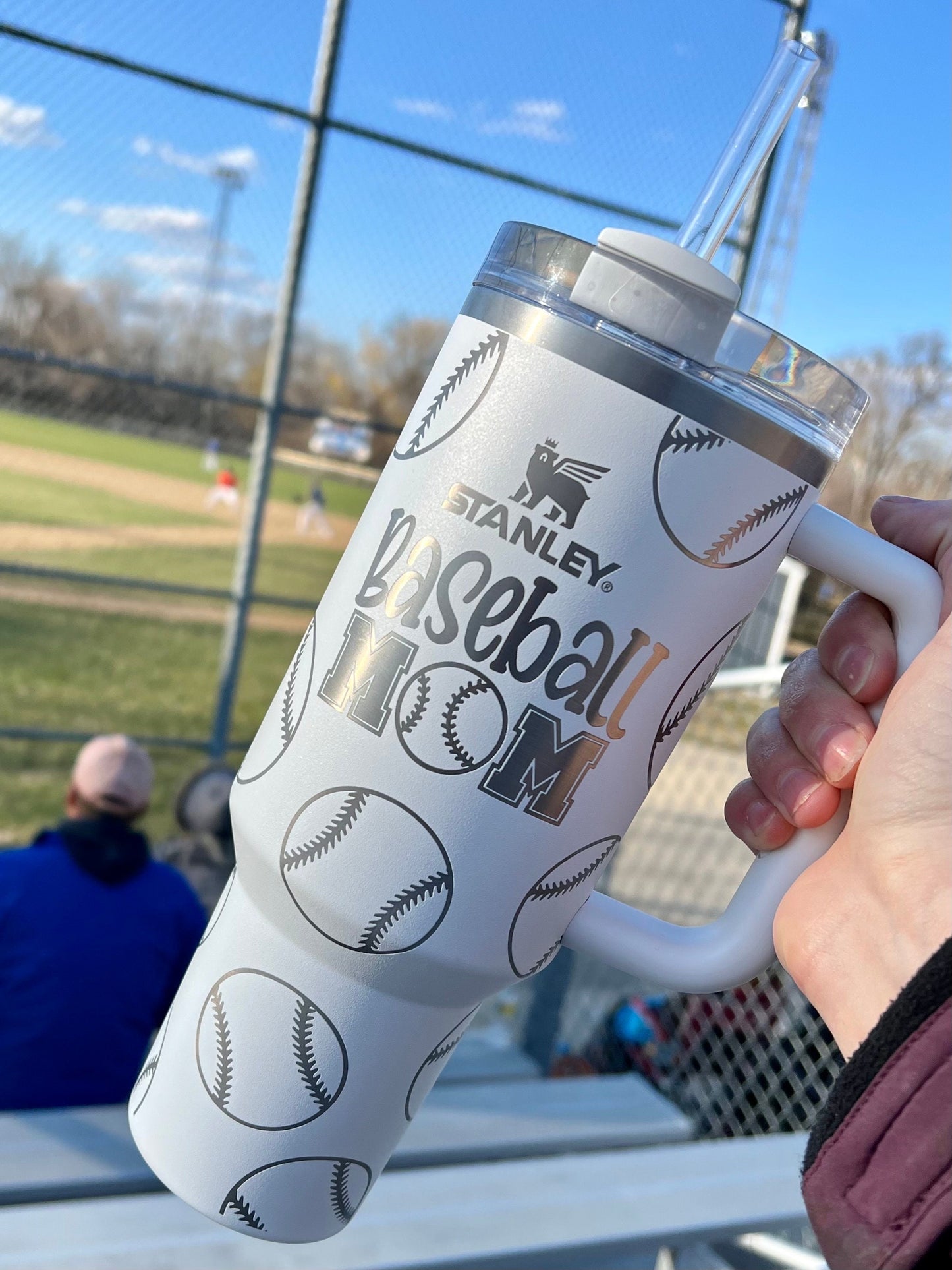 40oz Baseball Mom Engraved Quencher Tumbler with Handle (Gifts for Mother’s Day, grads, bridal party, birthday, friends, fall, family)