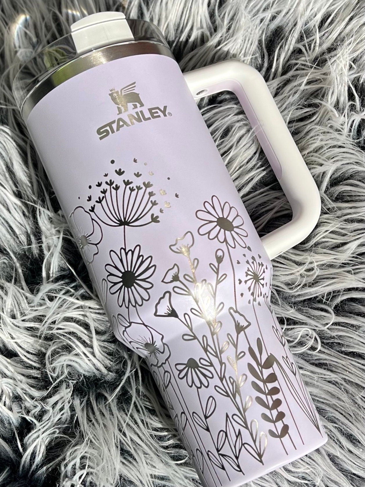 NEW COLORS! 40oz Floral Engraved Personalized Tumbler w/ Handle - Gifts for her, mom, teacher, graduation, birthday, friends, fall, autumn