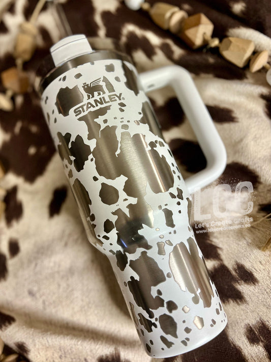 40oz Cow Print Engraved Quencher Personalized Tumbler w/ Handle - Gifts for her | mom | teacher | graduation | birthday | friends | Fall