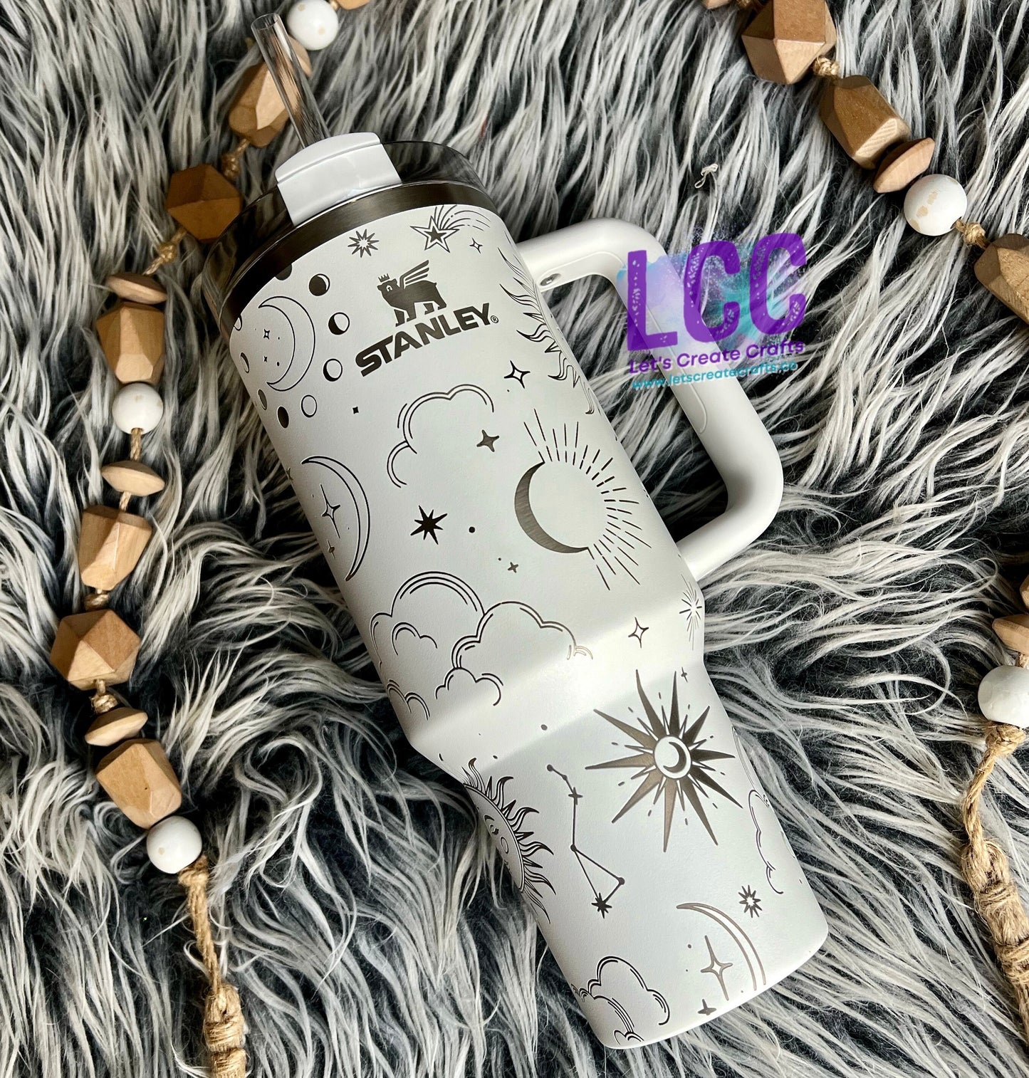 NEW! Unique designed 40oz Celestial Engraved Tumbler w Handle - Gift for her | mom | teacher | Stars Moon Sun Sky | birthday | friend | Fall