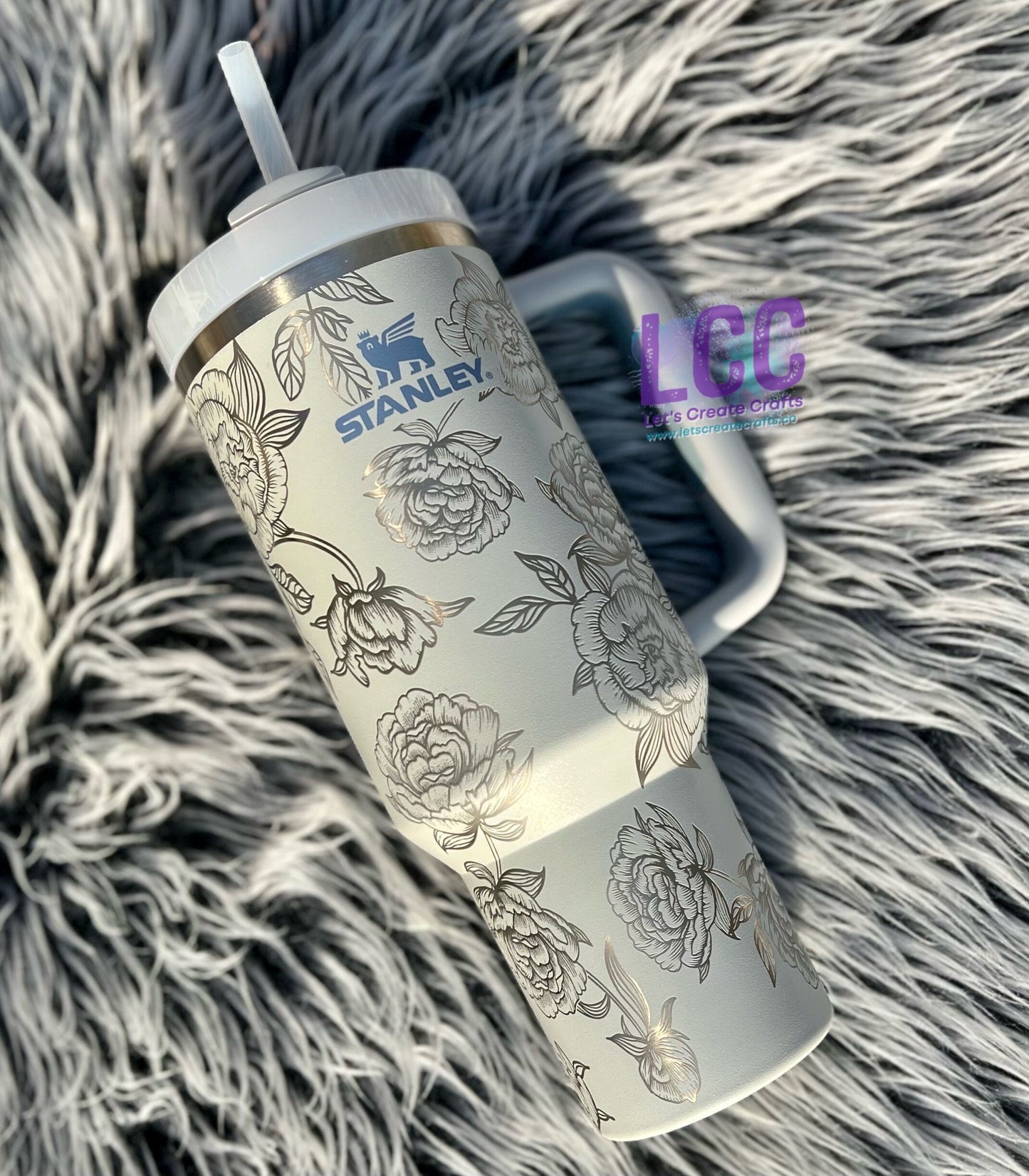 NEW COLORS 40oz Peony Engraved Quencher Personalized Tumbler w/ Handle - Gift for Mother’s Day, graduation, party, birthday, friends, family