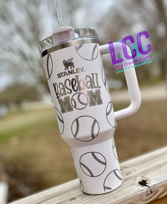 40oz Baseball Mom Engraved Quencher Tumbler with Handle (Gifts for Mother’s Day, grads, bridal party, birthday, friends, fall, family)