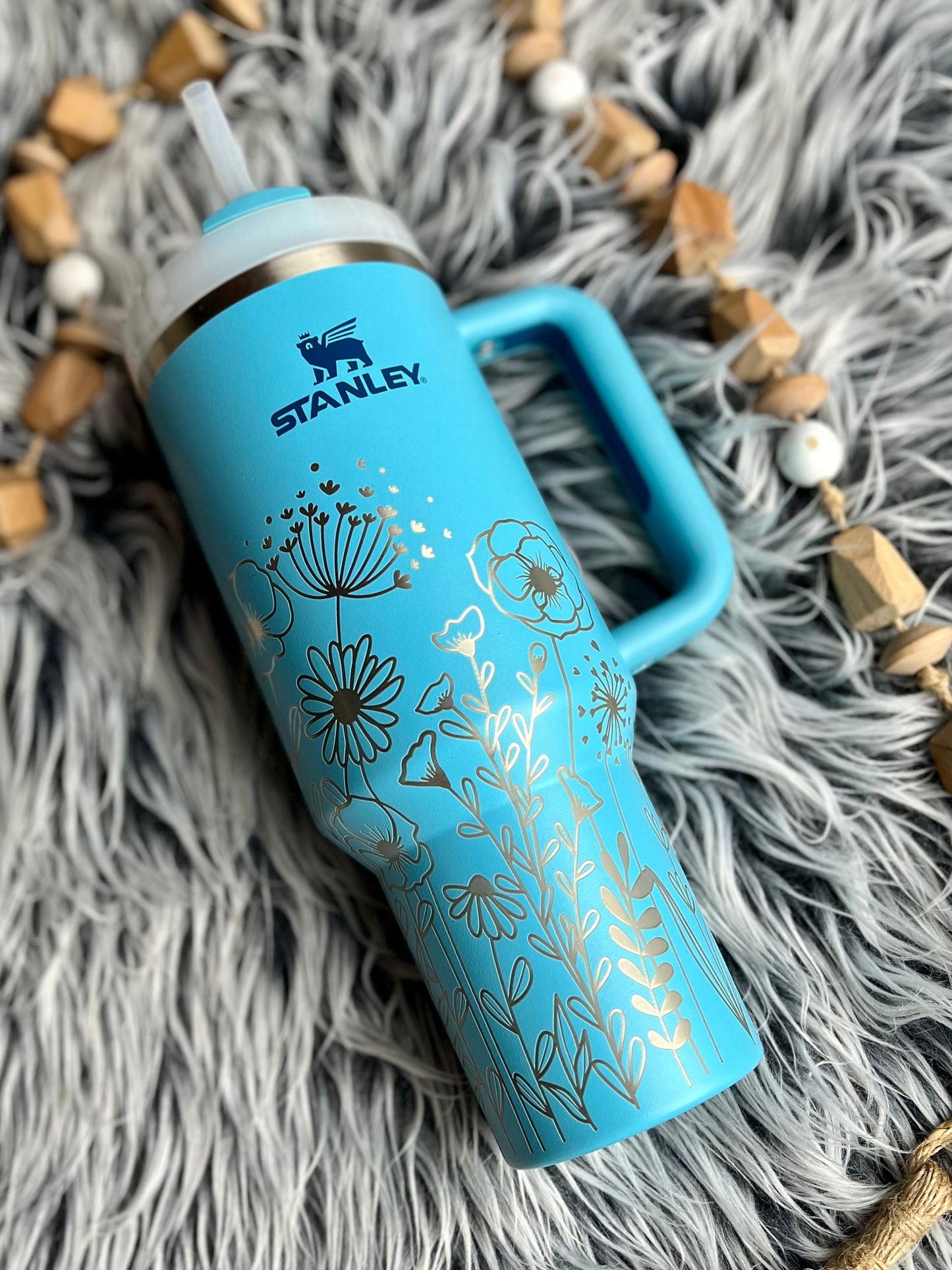 NEW COLORS! 40oz Floral Engraved Personalized Tumbler w/ Handle - Gifts for her, mom, teacher, graduation, birthday, friends, fall, autumn