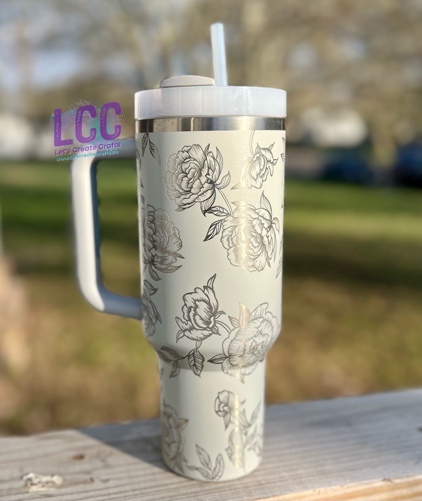 NEW COLORS 40oz Peony Engraved Quencher Personalized Tumbler w/ Handle - Gift for Mother’s Day, graduation, party, birthday, friends, family